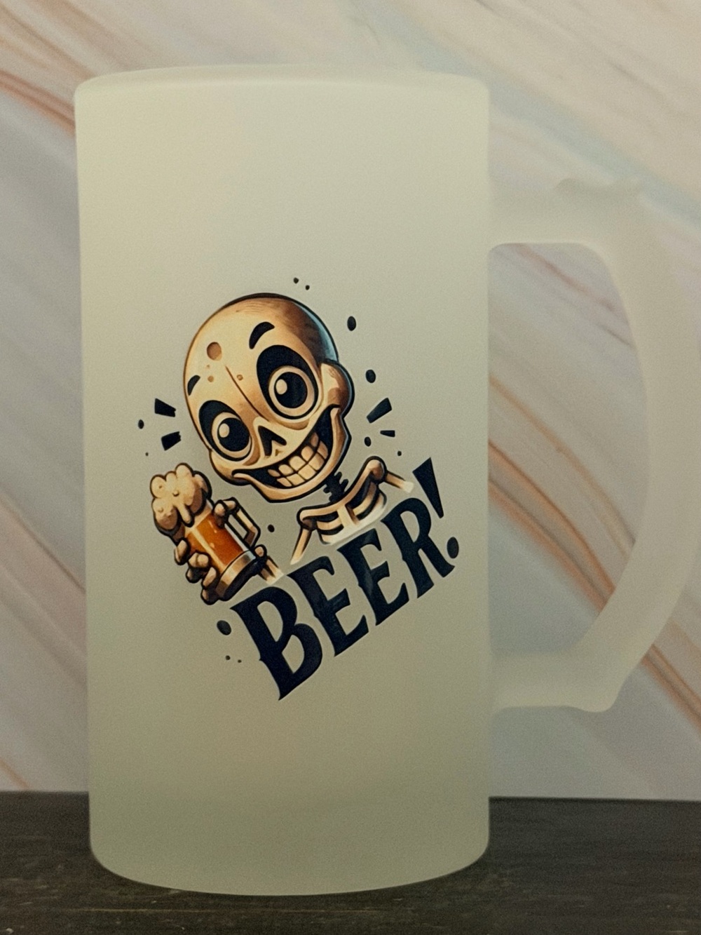 Skeleton Beer Frosted Beer Mug - Colorful Cartoon Design